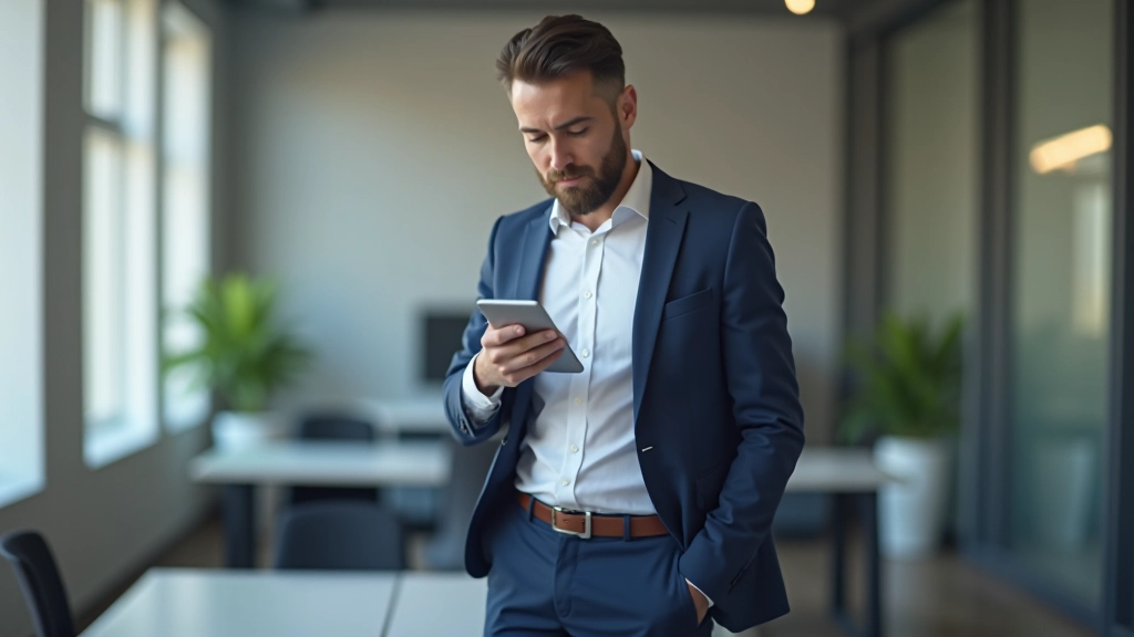 Analista che esamina metriche di conversione su tablet durante una riunione di strategia