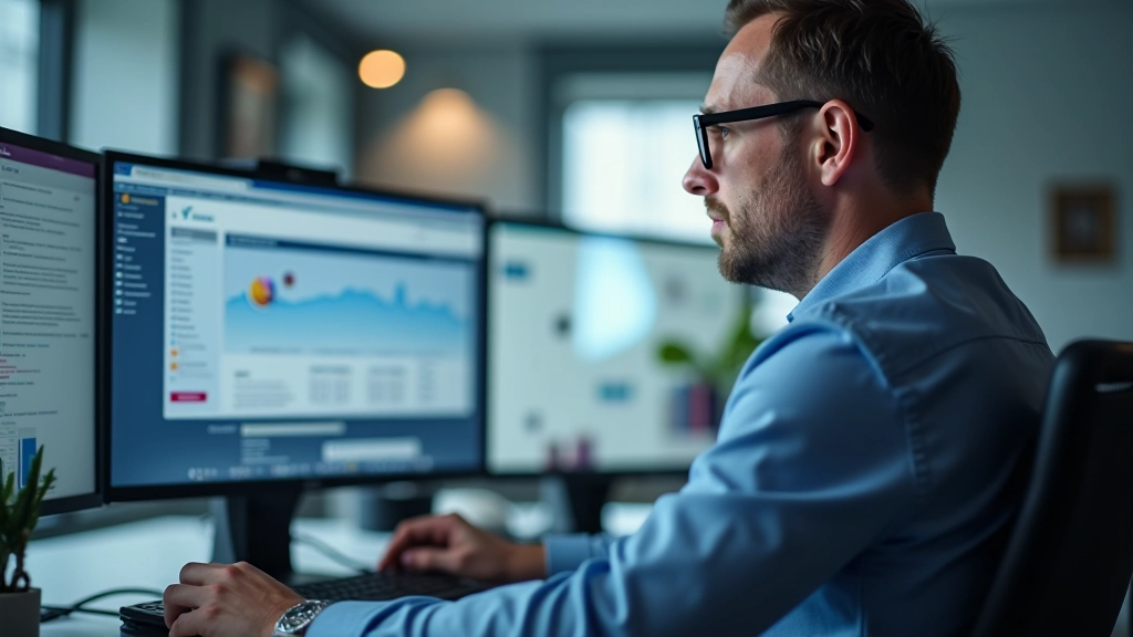 Analista che confronta due versioni di landing page su monitor doppio, foglio di appunti con metriche di A/B test