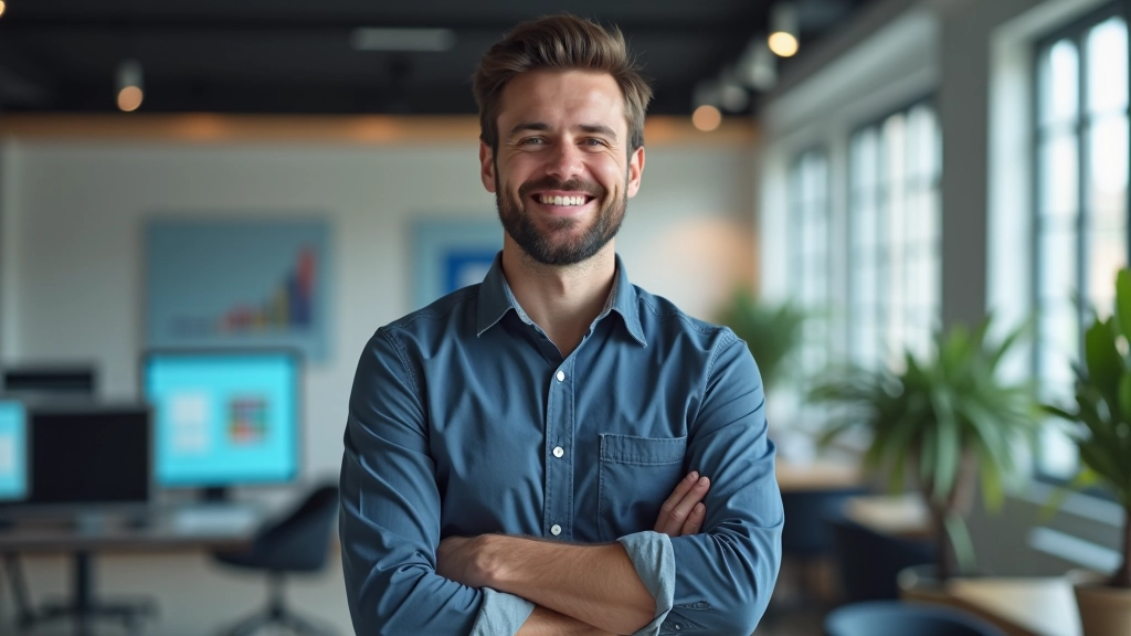 Designer che crea una landing page su schermo grande con elementi di design visibili