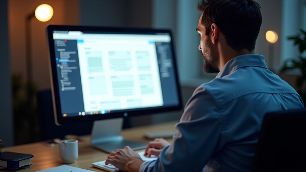 Schermo di computer che mostra il layout di una landing page con sezioni chiaramente marcate e annotazioni di progettazione