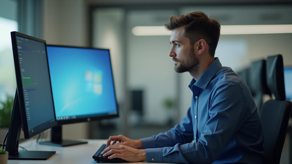 Persona che analizza dati su un monitor, schermo luminoso con grafici e metriche di conversione